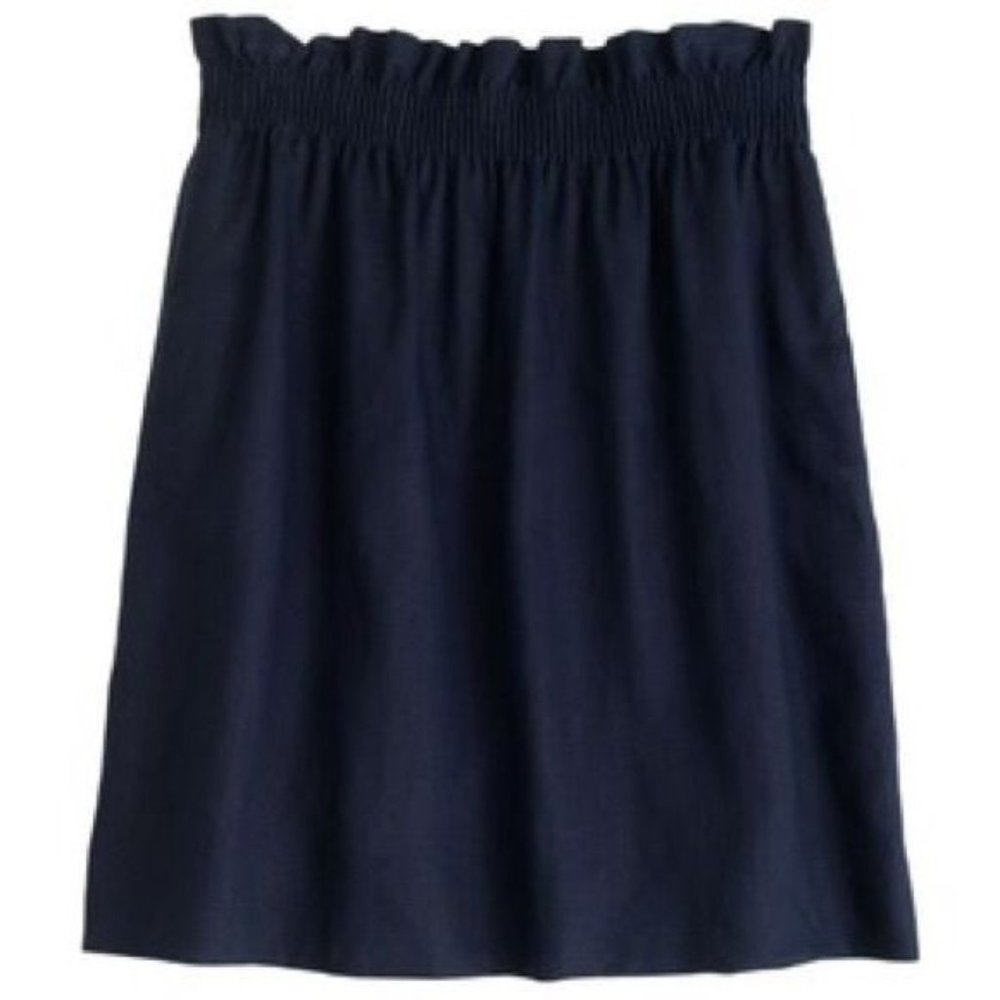 J. Crew Linen City Skirt Navy Ruched Waist Size 2